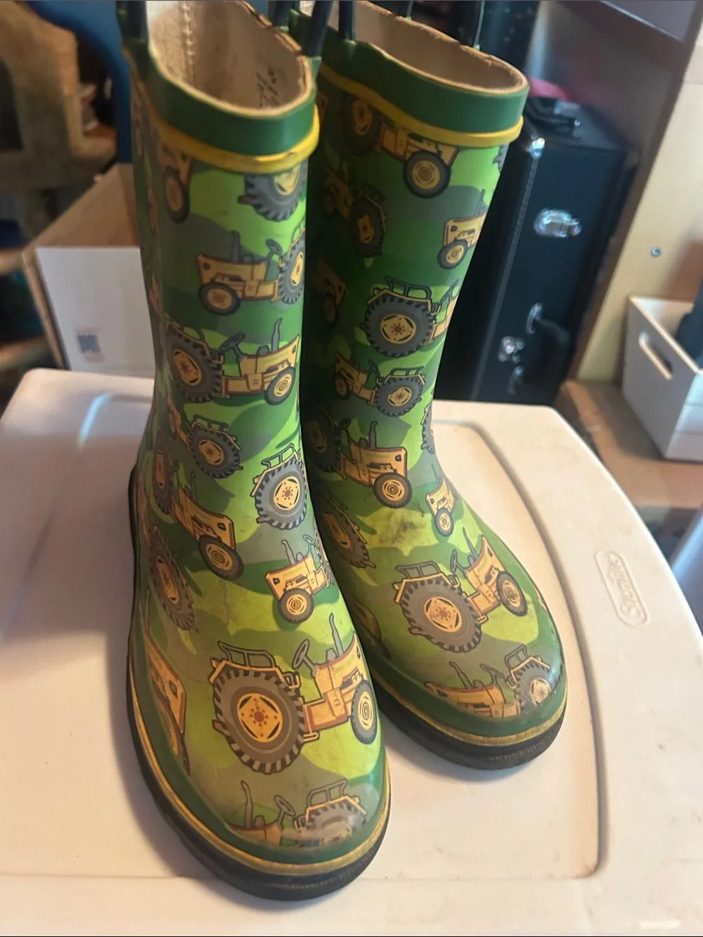 Western Chief Green and Yellow Tractor Rain Boots for Kids